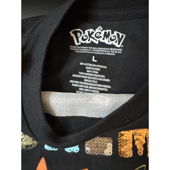 Pokemon Girls Short Sleeve Black Flip Sequin Pikachu T-Shirt Tee Kids Size large - Picture 3 of 7